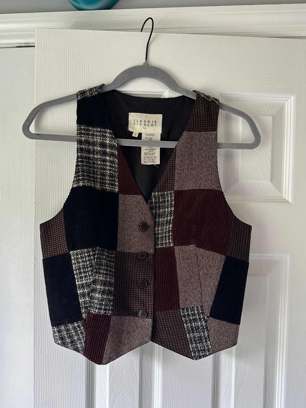 Claudie Pierlot Women's Patchwork Vest in Burgundy & Black